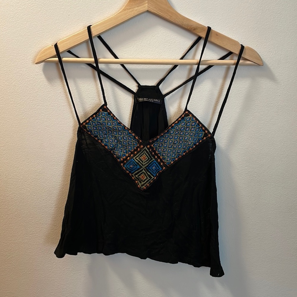 Strappy black embroidered crop top - oh my julian
